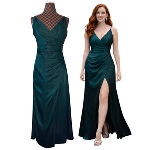 Galina Signature Green Dress Size 12 Gown Draped Maxi Formal Goddess Grecian